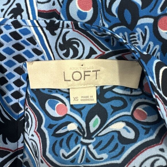 LOFT Pattern Long Sleeve Blouse Shirt Blue sz XS - Picture 6 of 6